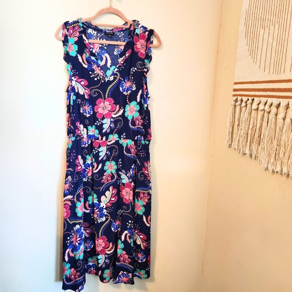 Talbots Navy Blue Floral Paisley Dress | Midi Dress | Size 10 - Picture 2 of 10